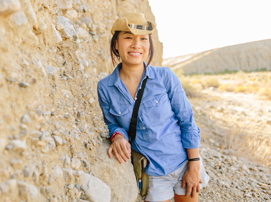 Dr. Kim Blisniuk collecting samples from a section of the San Andreas Fault in the Coachella Valley.