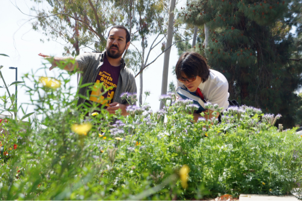 students sitting on ground with compost