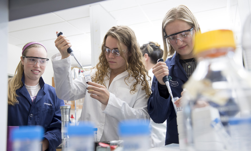 chemistry students working in a lab