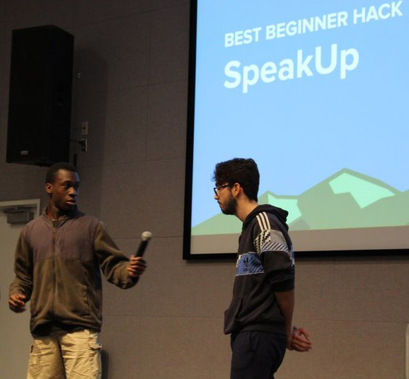 Bolaji Makinde-Odusola  and Christian Aboud presenting their research.